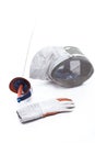 Professional fencing equipment on white
