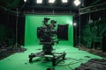 Professional film camera on green screen set