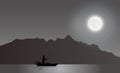 A Professional Fisherman Fishing Under The Moonlight