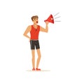 Professional fitness coach yelling with megaphone vector Illustration