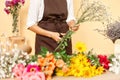 Professional floral services. Delicate floral craftsmanship. Organic flower arrangements. Assorted bouquet choices. Woman florist Royalty Free Stock Photo