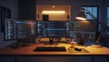 Modern Developer\'s Desk with Multi-Monitor Coding Setup at Night Royalty Free Stock Photo