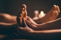 Professional foot massage close up. Royalty Free Stock Photo
