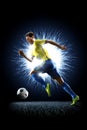 Professional football soccer player in action on black Royalty Free Stock Photo