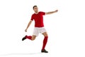 Professional football soccer player isolated white background Royalty Free Stock Photo