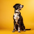 Professional Full Length Dog Portrait on Yellow Background AI Generated