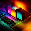 Professional gamers play video games on rgb pc