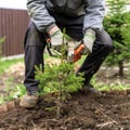 A Professional gardener taking care of costumer\'s plants, pruning a lovely plant