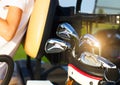 Professional golf gear on the golf course at sunset Royalty Free Stock Photo
