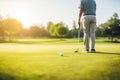 Golf player training on golf course. Generative AI Royalty Free Stock Photo