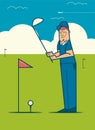 Professional golfer playing golf on the golf course.  Vector cartoon illustration Royalty Free Stock Photo