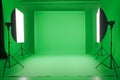 Professional green screen setup in studio Royalty Free Stock Photo