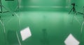 Professional Green Screen Studio with Reflective Floor and Camera Setup Royalty Free Stock Photo