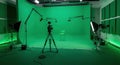Professional Green Screen Studio Setup with Camera, Microphones, and Lighting Royalty Free Stock Photo
