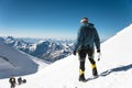 Professional guide - climber on the snow-covered summit of Elbrus sleeping volcano Royalty Free Stock Photo