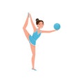 Professional gymnastics rhythmic girl character exercising with ball, active sport lifestyle concept vector Illustration