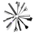 Professional hairdresser\'s tools on white background, top view Royalty Free Stock Photo