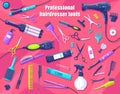 Professional Hairdresser Tools Isolated on Pink