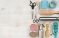 Professional hairdressing tools and accessories with left side copy space Royalty Free Stock Photo
