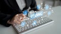 Professional Hand on Keyboard with Coding Interface Display Illustrating Data Structures and Programming Concepts in a Royalty Free Stock Photo