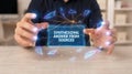 Professional hands interacting with a virtual interface displaying synthesizing answer from sources concept for artificial Royalty Free Stock Photo