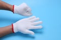 Hand protection with industrial gloves.