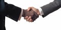 A professional handshake between businessmen isolated on a white background
