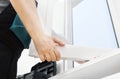 Professional handyman installing window Royalty Free Stock Photo