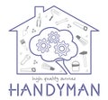 Professional handyman services logo. Silhouette of the house and the silhouette of the brain. Concept of smart handyman services.