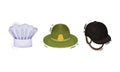 Professional Hats with Jockey Cap and Chef Toque Vector Set