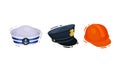 Professional Hats with Safety Helmet and Peaked Cap Vector Set