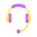 Professional headphones with microphone 3d icon. Yellow headset with purple accents Royalty Free Stock Photo