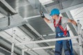 Professional Technician Worker Finishing Newly Assembled Air Vent Shaft Royalty Free Stock Photo