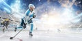 Professional hockey player ready to attack in ice. Side view. Sport concept. Athlete in action. Winter Royalty Free Stock Photo