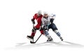 Professional hockey player skating on ice. Isolated in white Royalty Free Stock Photo