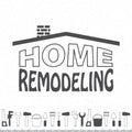 Professional Home Remodeling. Silhouette of a house. Set of repair tools on ground background Royalty Free Stock Photo