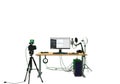 Professional home studio setup computer desk microphone ring light and tripod ready for content creation Royalty Free Stock Photo
