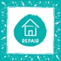 Professional House Remodeling. Home repair concept and tools. Silhouette of the hand painted house and frame of tools.