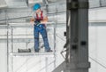 Professional HVAC Technician Worker on Scaffolding