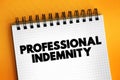 Professional Indemnity insurance coverage acronym text on notepad, business concept background