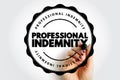 PROFESSIONAL INDEMNITY stamp graphic with bold central text layered over a hand holding a marker, presenting a clear visual for Royalty Free Stock Photo