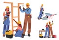 Professional Industrial Construction Workers, Builders, And Repairman Employees at Work. Women And Men In Helmets