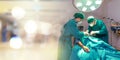 Professional intelligent surgeons standing near the patient with bokeh background. double exposure