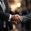 Professional interracial handshake in corporate environment