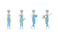 Professional janitor woman vector character design. Presentation in various action. no3