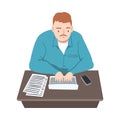 Professional Journalist at Desk Writing Article or Post on Laptop Vector Illustration