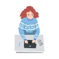 Professional Journalist at Desk Writing Article or Post on Laptop Vector Illustration