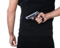 Professional killer with gun on white background Royalty Free Stock Photo