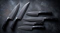 professional kitchen knives on dark surface Royalty Free Stock Photo