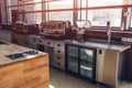 Professional kitchen of restaurant. Modern equipment and devices. Empty kitchen in the morning Royalty Free Stock Photo